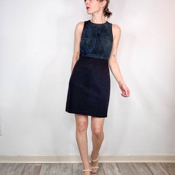 THEORY Jinxil K lamb leather suede mini dress bodycon classic 3079 - Picture 1 of 12